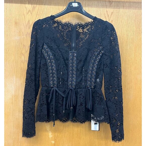 NWT Dolce & Gabbana Black Lace Long Sleeve Top Blouse IT 46 XL - Picture 10 of 12